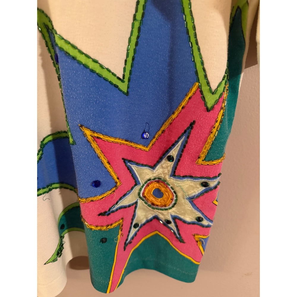 Chelsea Way By Jeri Rose Womens V Neck Top Embellished Stars Size S - Picture 2 of 5